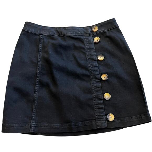 Free People Women’s Black‎ Denim Button-Front Mini Skirt — Size 10 - Picture 1 of 6